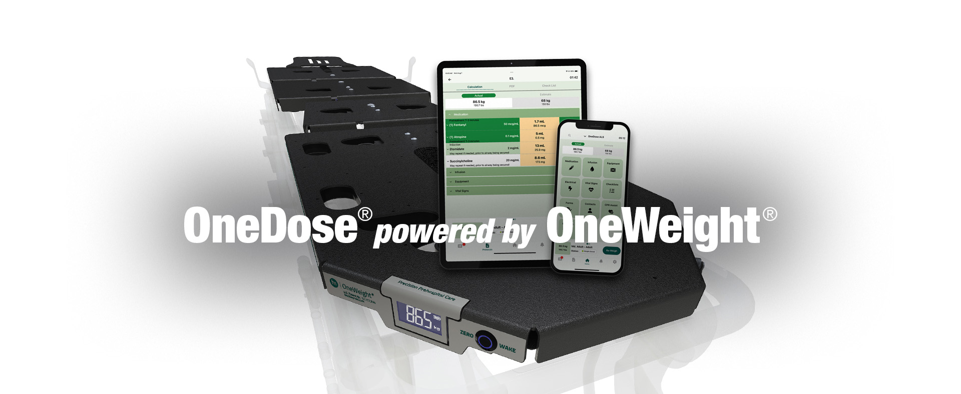 Image of Hinckley Medical’s OneDose EMS Protocol App and OneWeight Gurney Scale
